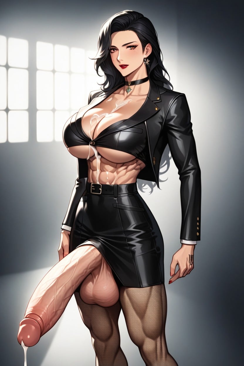 By Hajime Sorayama, Dramatic Lighting, Black Fishnet Stockings 人妖AI黃片