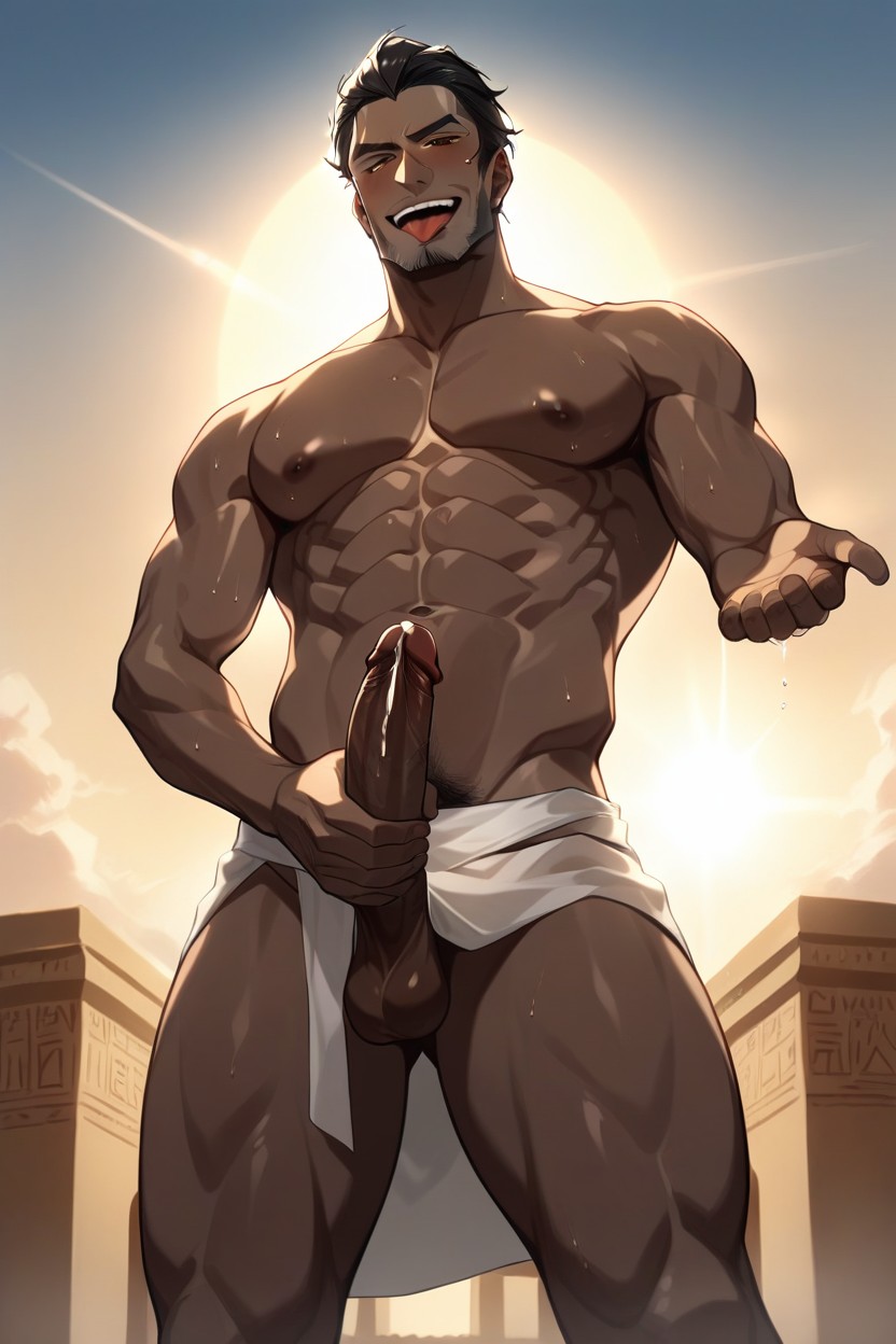 Pharaoh-like Posture, Vent Dans Les Cheveux, Musclé Porno IA Gay