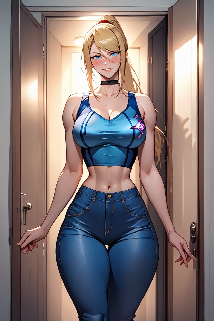 Blushing, Samus Aran, Seductive Pose AI Porn