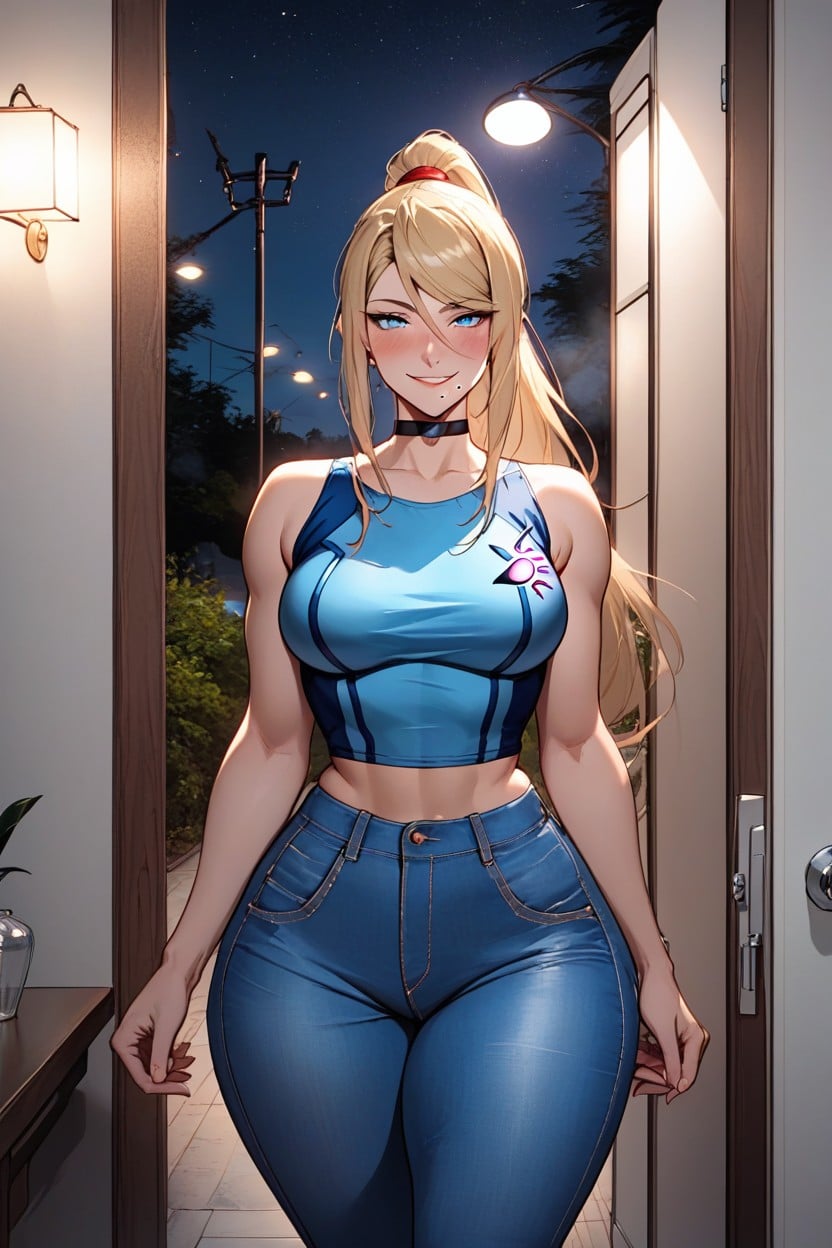 Rim Lighting, Black Choker, Sfw AI Porn