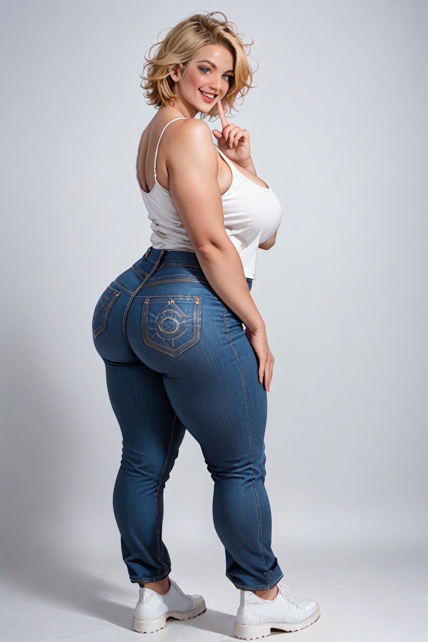 Mischievous (smiling While Blushing), Blonde Hair, Thick AI Porn