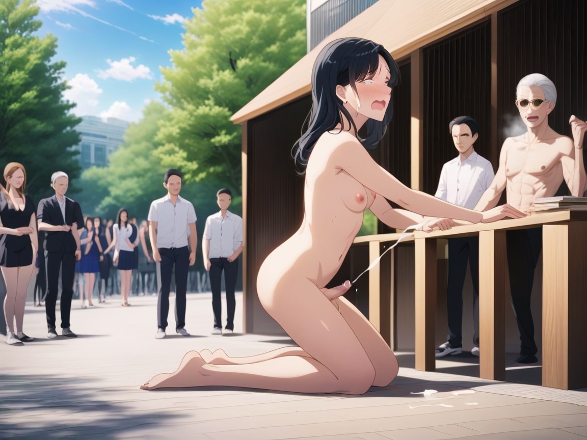 American, Small, Kneeling Shemale AI Porn