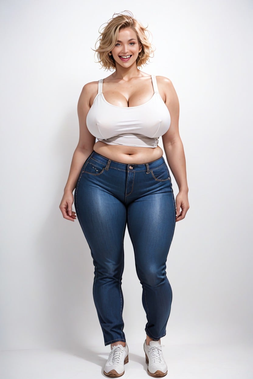 Pale Complexion, Navel Exposed Submissive Pose, Thick AI Porn