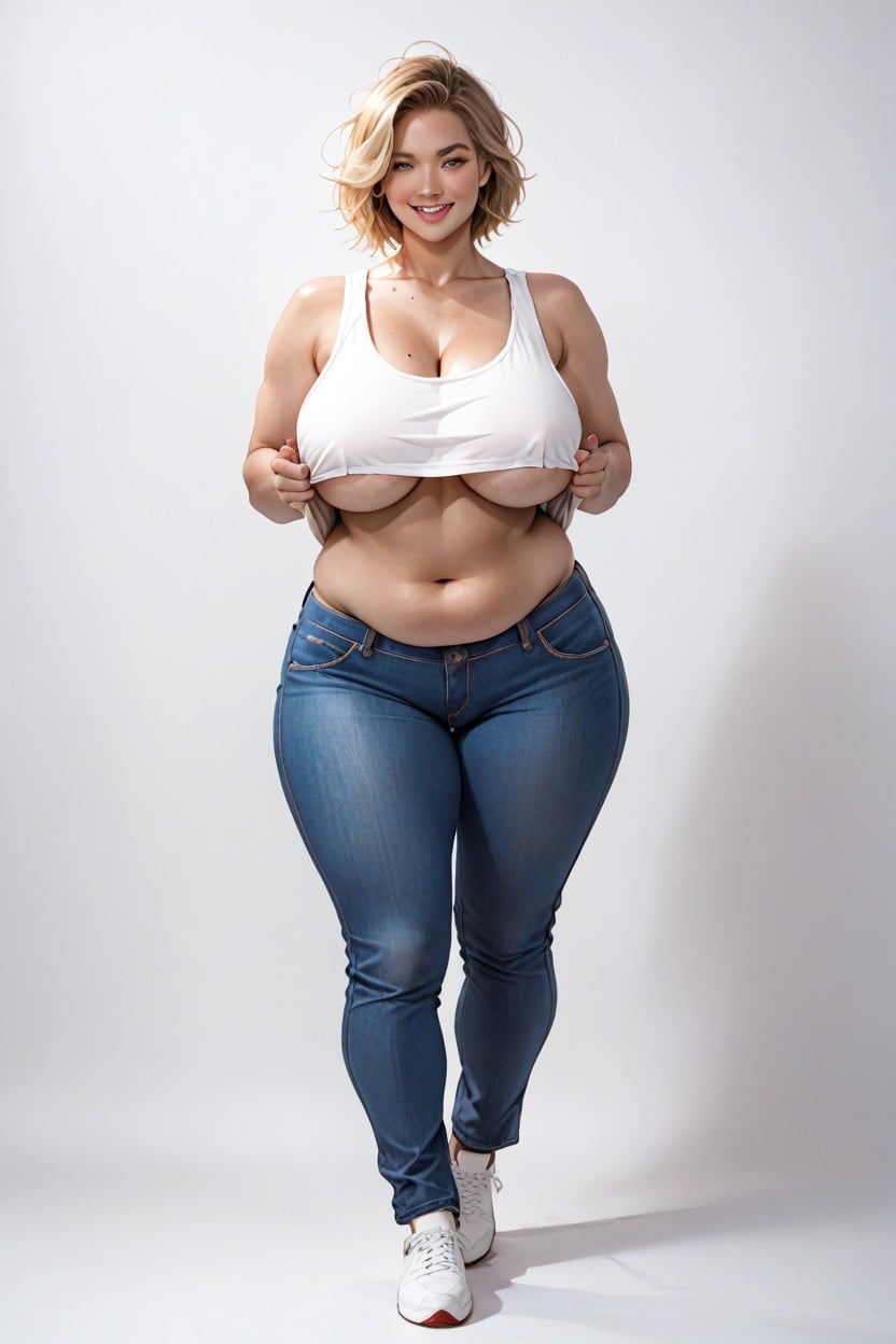 Mouth Agape, White Shoes, Saggy Breasts AI Porn