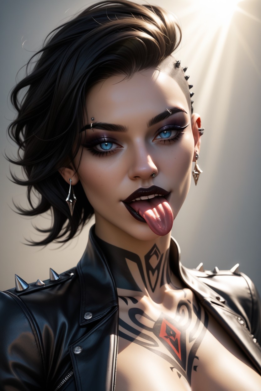 Neck Tattoos, Front View, Spikes On High Heels Shemale AI Porn
