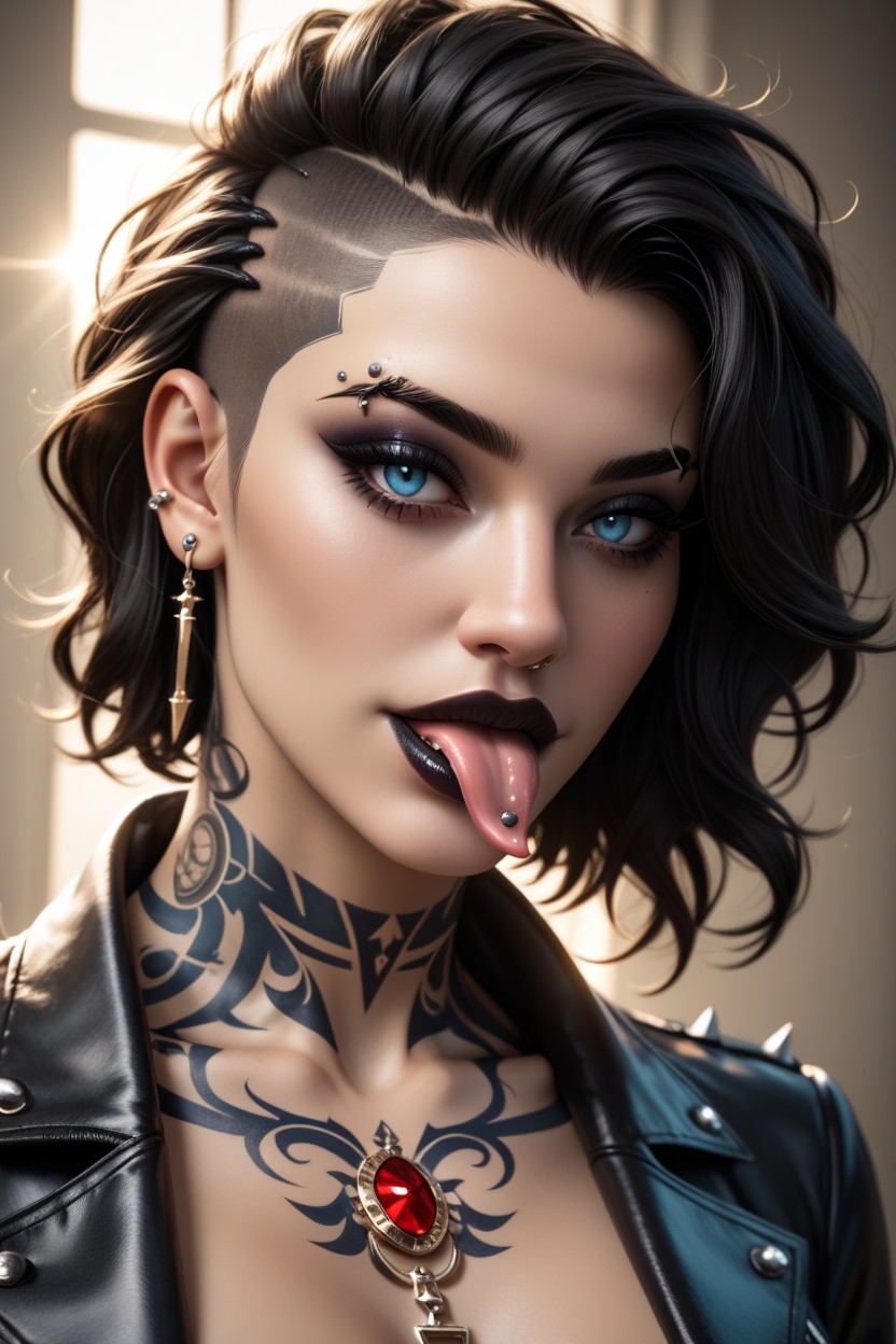 Tattoos, Close Up, Tongue Piercing Shemale AI Porn