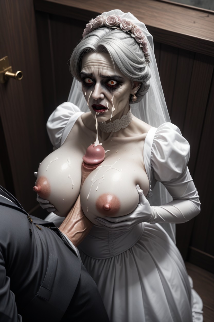 Cumshot, Rough Tit Fuck Against The Wall, Thick AI Porn