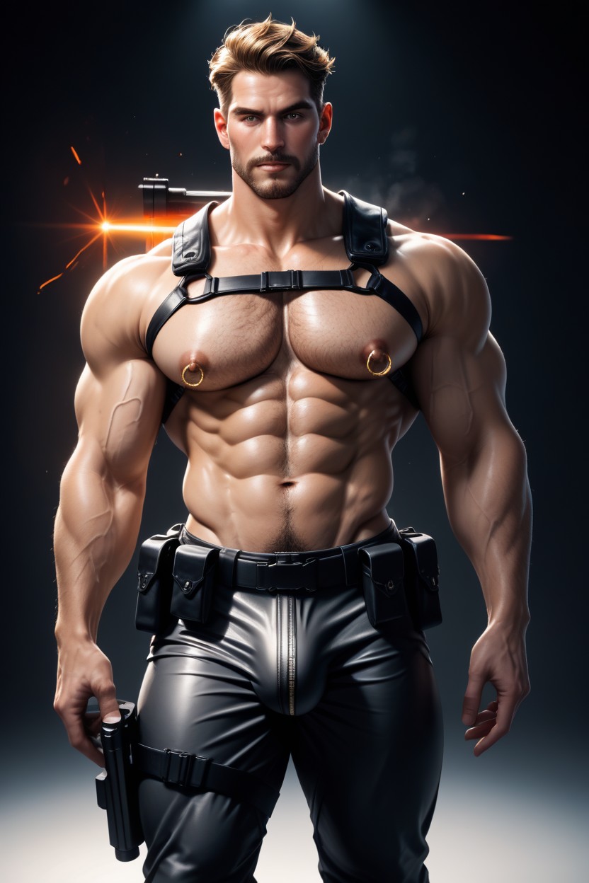 Photorealistic, Holster On Thigh, Hairy Body AI Gay Porn