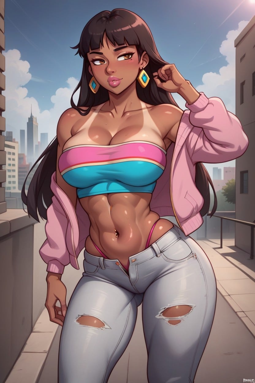 Pink Jacket, Slight Toned Abs, Hyper Detailed Hentai AI Porn