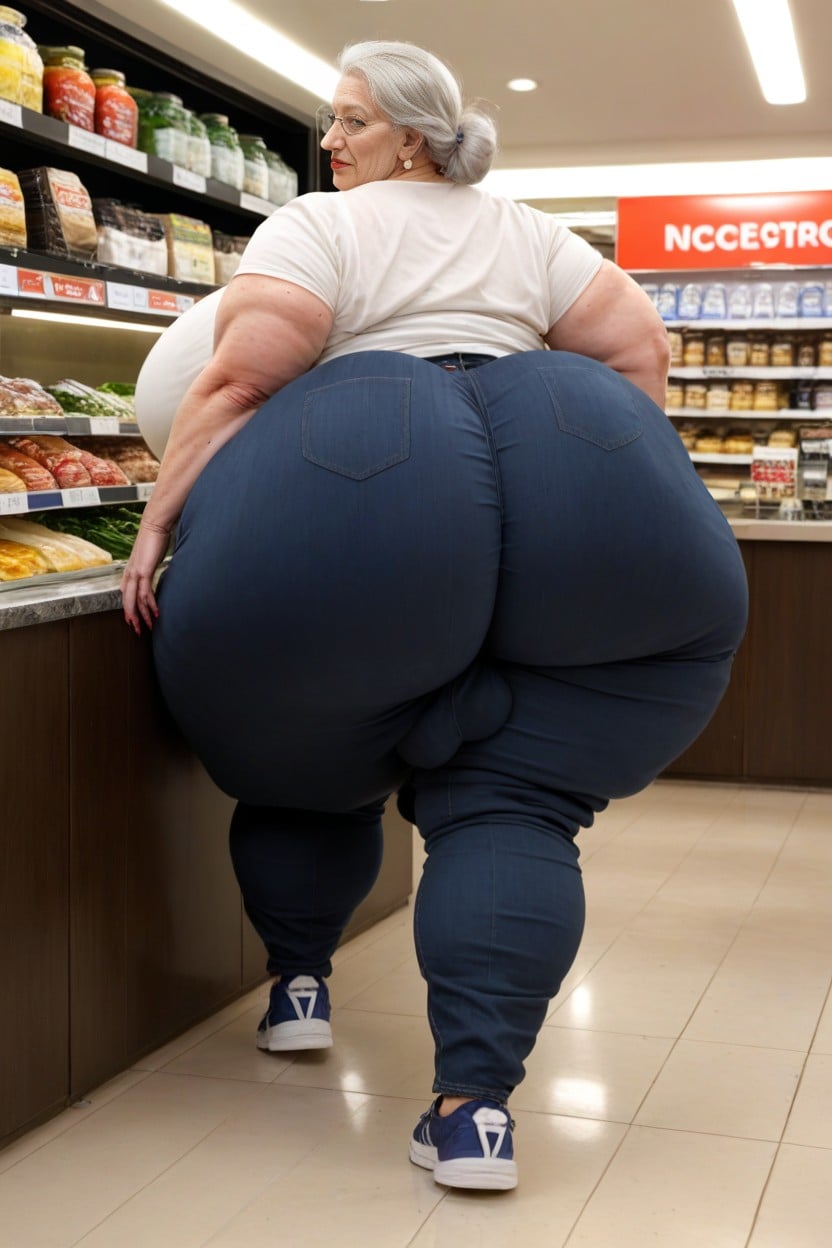 Sneakers, Side View Obese Plump Lips Red Lipstick, 60+ AI Porn