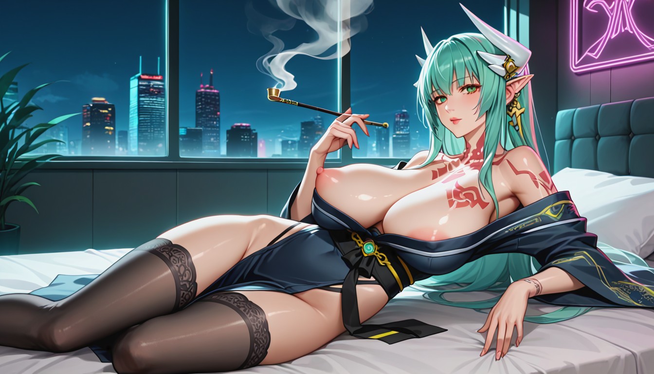 Saggy Breasts, Off Shoulder, Shiny Skin Hentai AI Porn