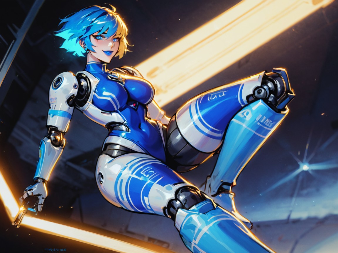 Futuristic Setting, Blue Eyes, Rounded Hips Porno IA Latina