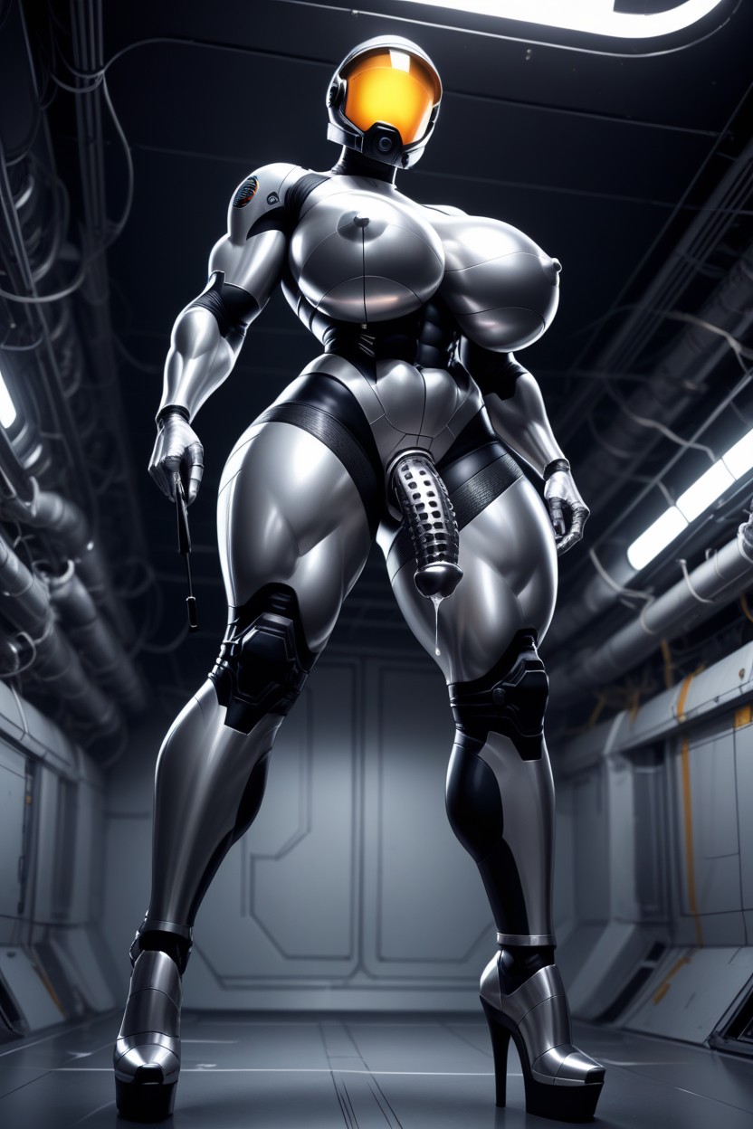 Attached Helmet, Sultry Look, Sharp Long Fingernails AI Porn