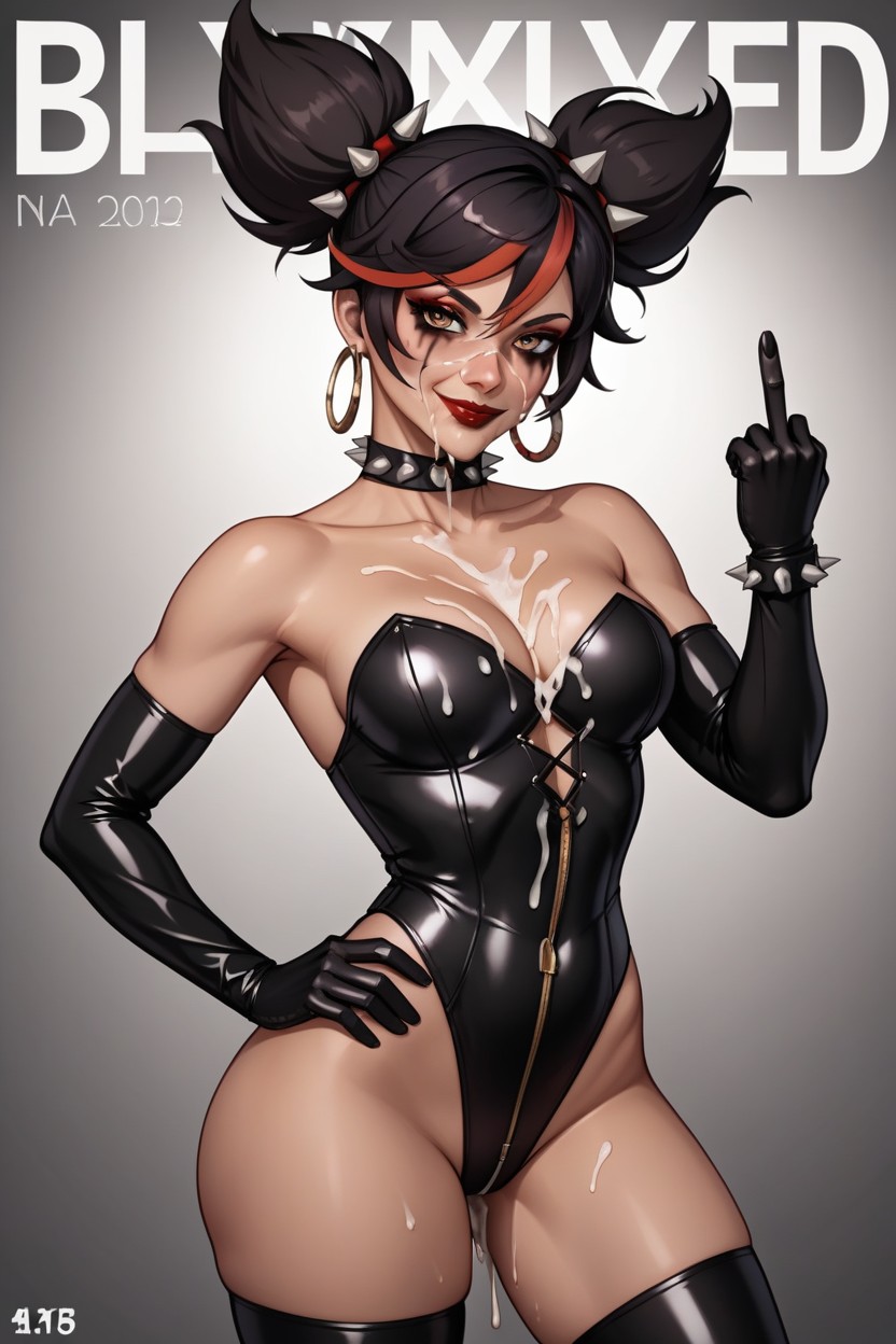 Plano Mediot, Dark Red Lipstick, Oiled Skin Hentai IA