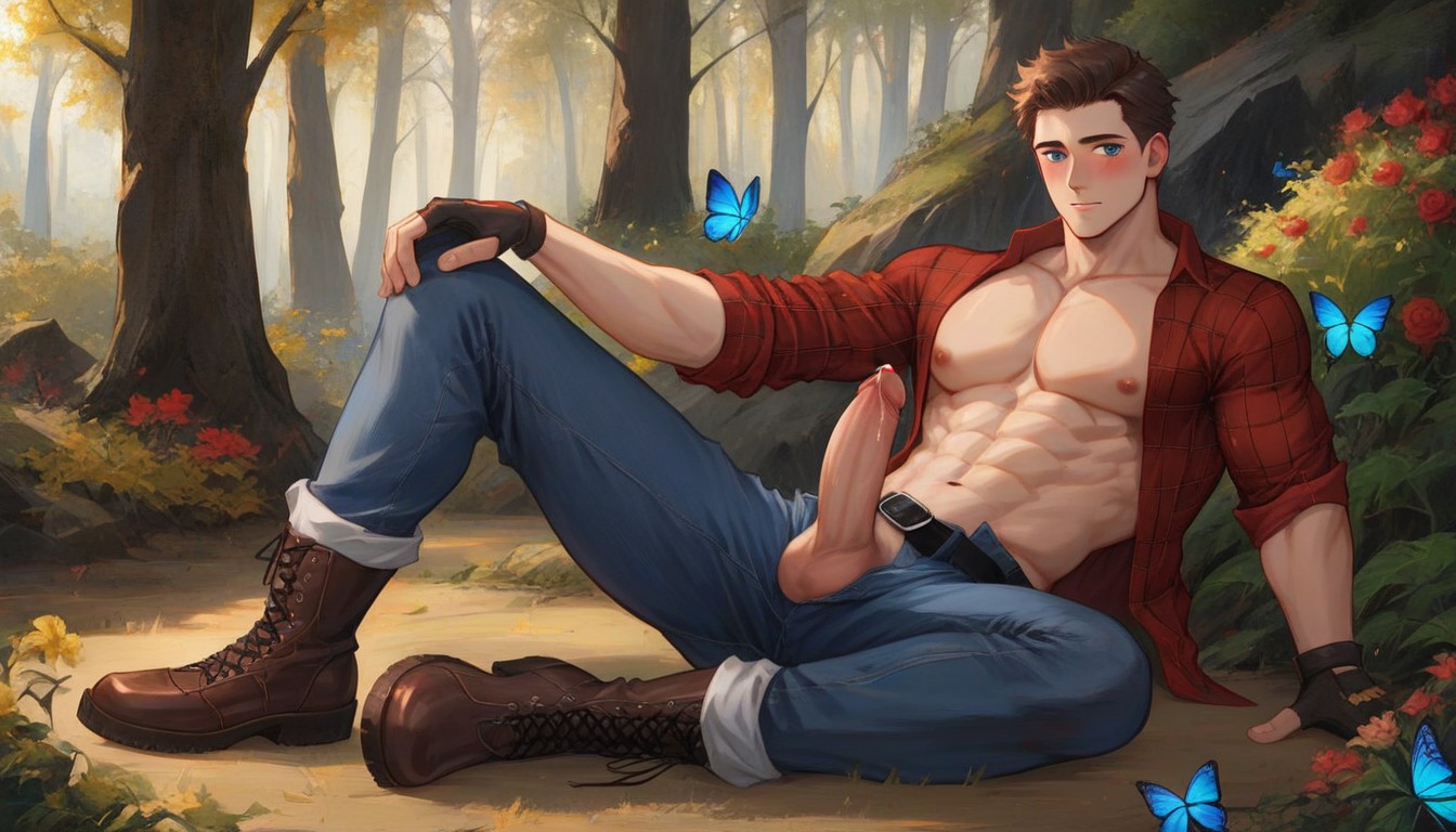 Sun Rays, Penis Out Of Pants, Intense Blushing 게이 AI 포르노