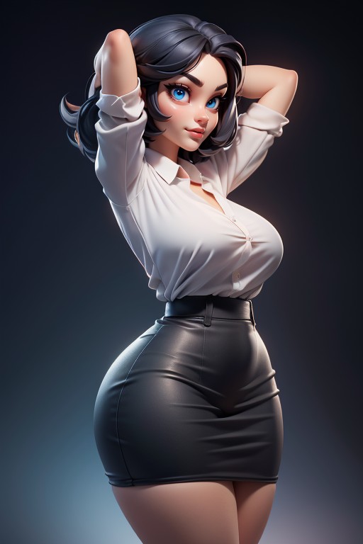 Curvy Hips, Massive Ass, Black Hair Bob Hentai AI Porn