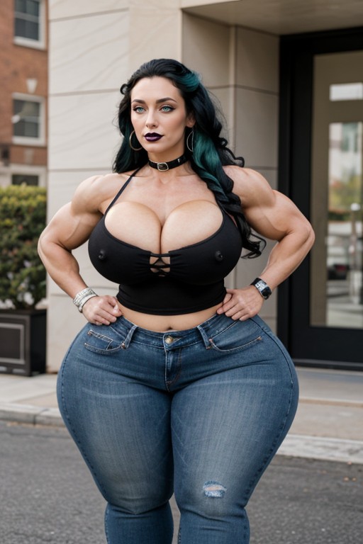 High Heels, Bright Green Eyes, Black Choker AI Porn