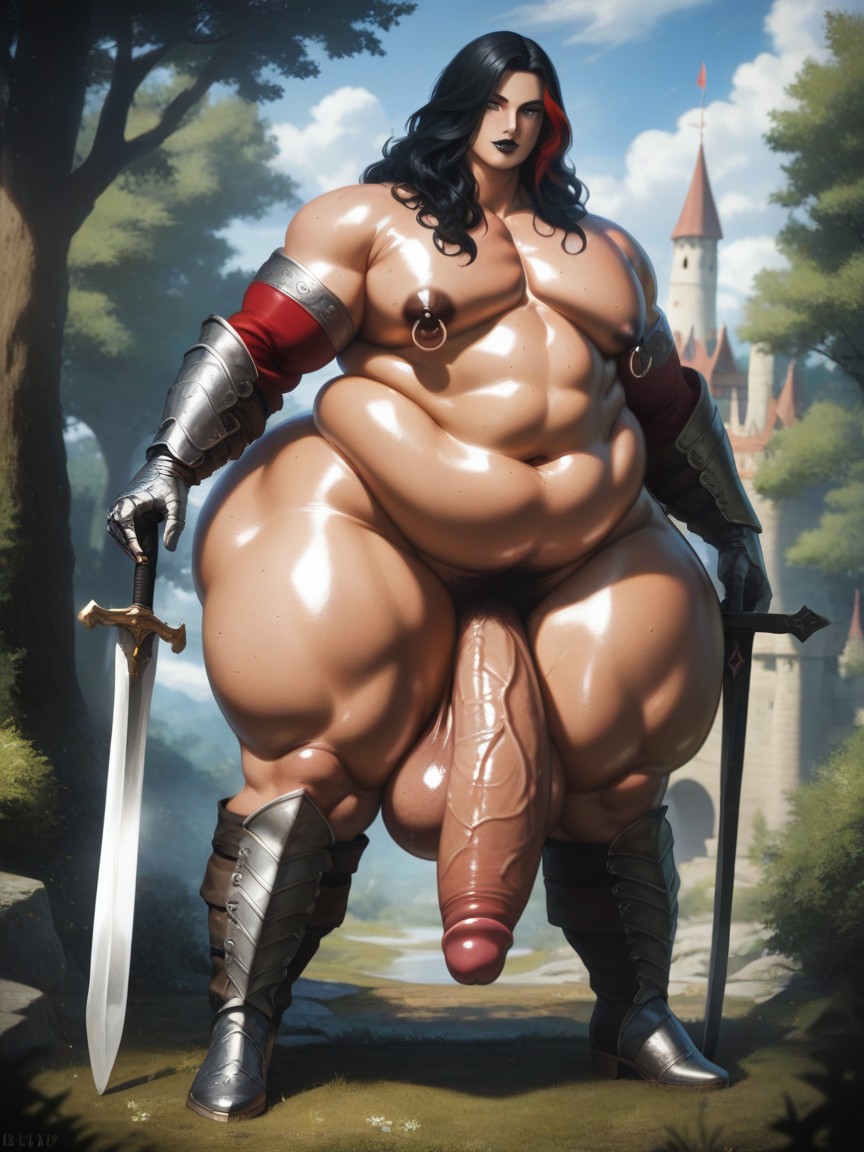 Huge Bubble Butt, Medieval Fantasy Castle, Black Hair With Red Highlights Porno IA Gay