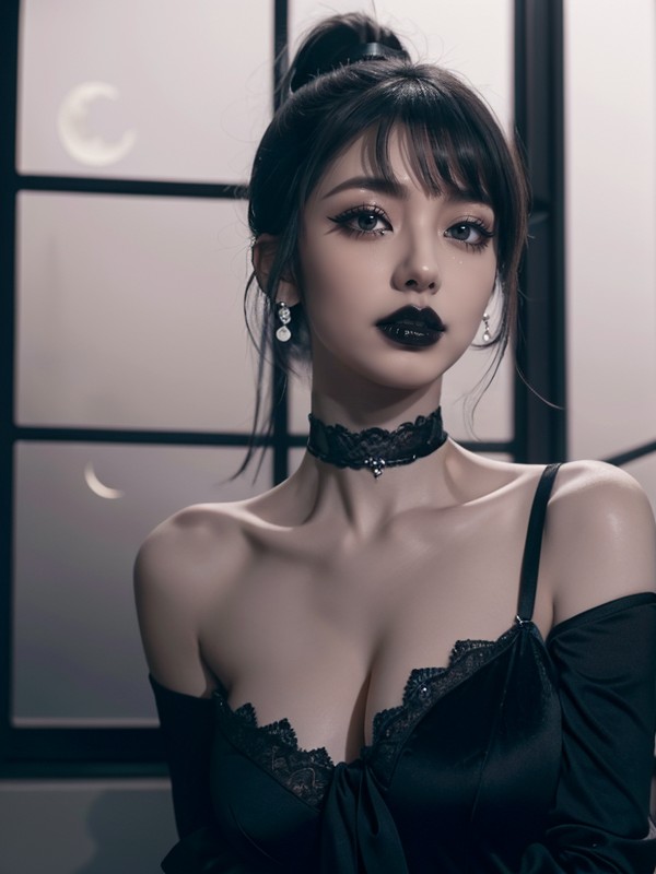 18+, Glossy Black Lipstick, Soft Shoulder Line AI國產黃片