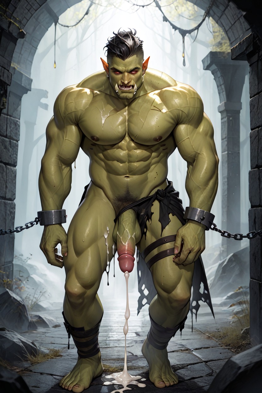 Exposed Torso And Arms, Handsome Anime Male Hero, Show Body From Head To Knees Porno IA Gay