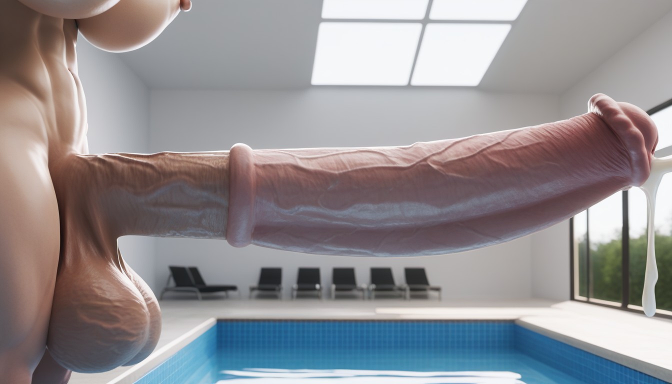Penis Wider Than Thighs, Bounce Lines Around Penis, Penis Towering Over Head Shemale AI Porn