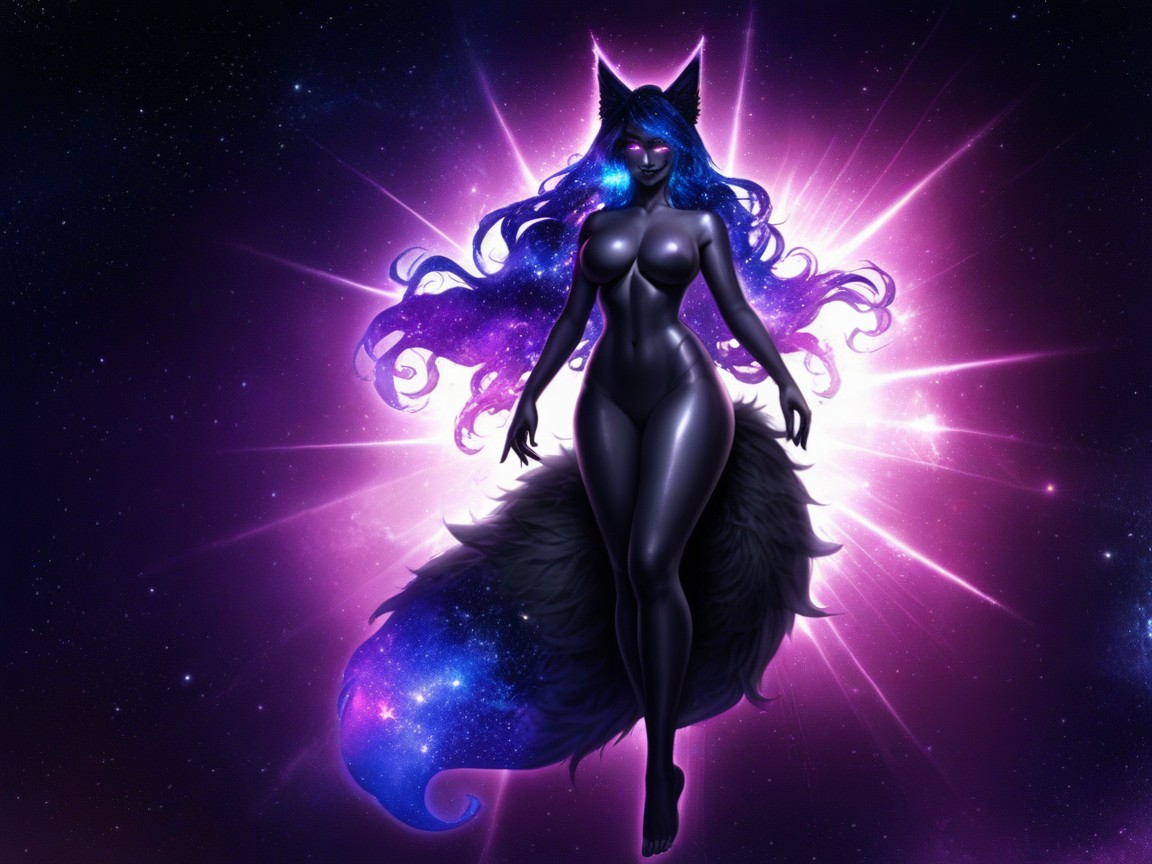 Nude, Big Fluffy Cosmic Fox Tail, Moon Hentai AI Porn