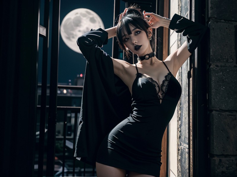 Dark Background, Graceful Shoulders, Gigantic Moon Porno asiático IA