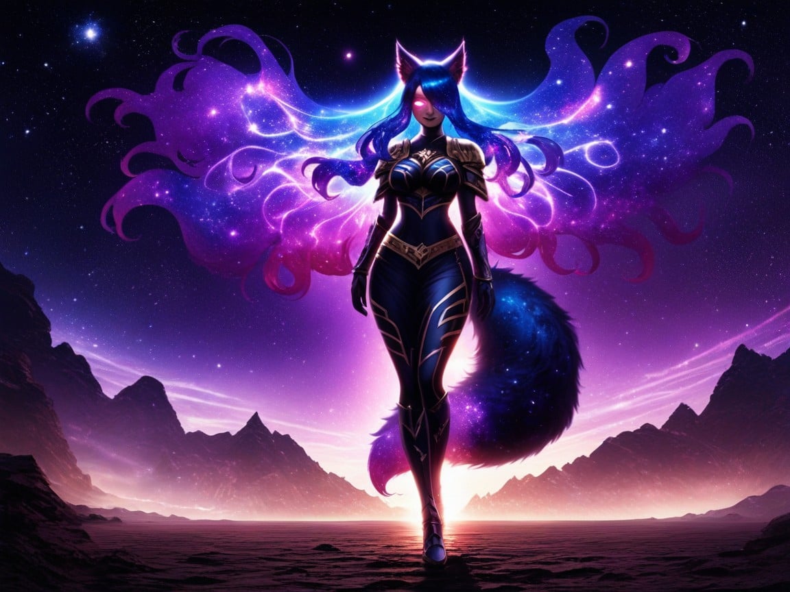 Full Body, Blue Cosmic, Purple Nebula Sky Hentai AI Porn