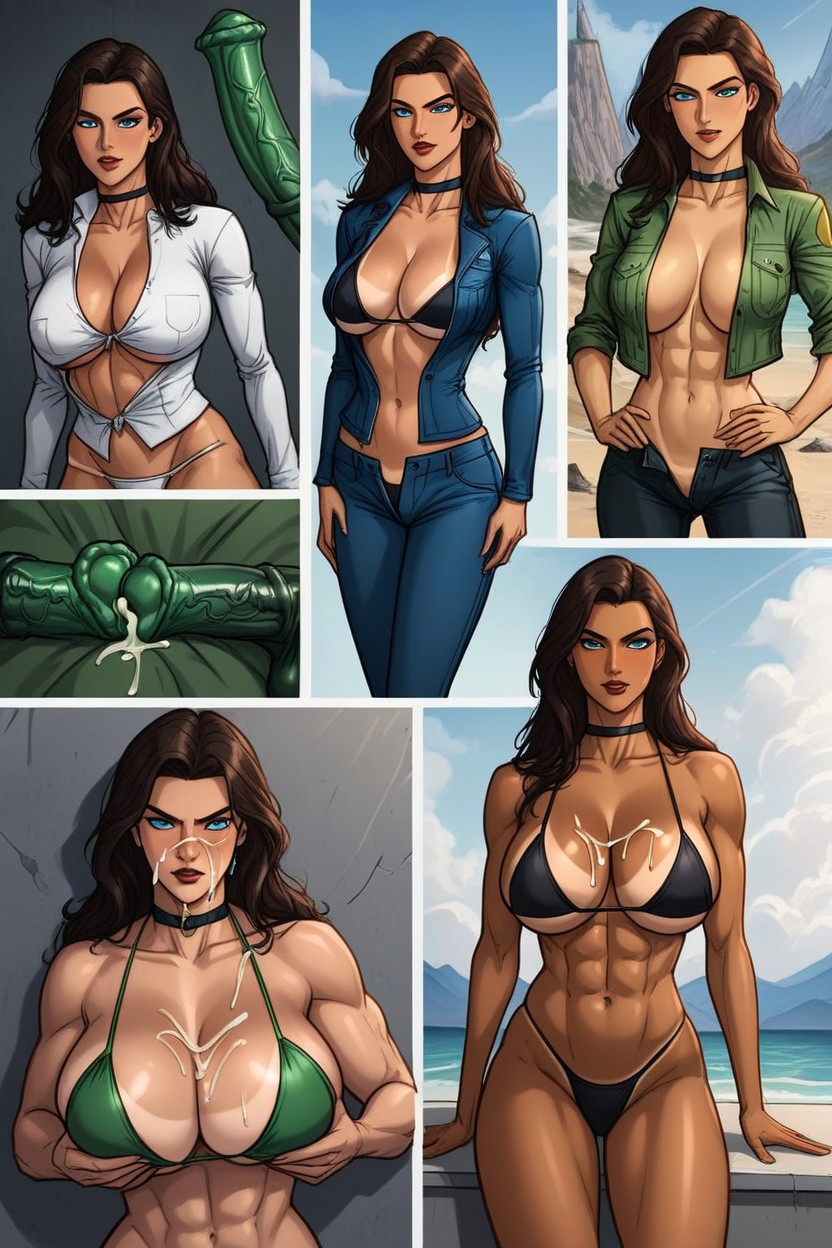 Sexy White Superhero Suit, Squeezing Breasts, Unbuttoned AI Porn