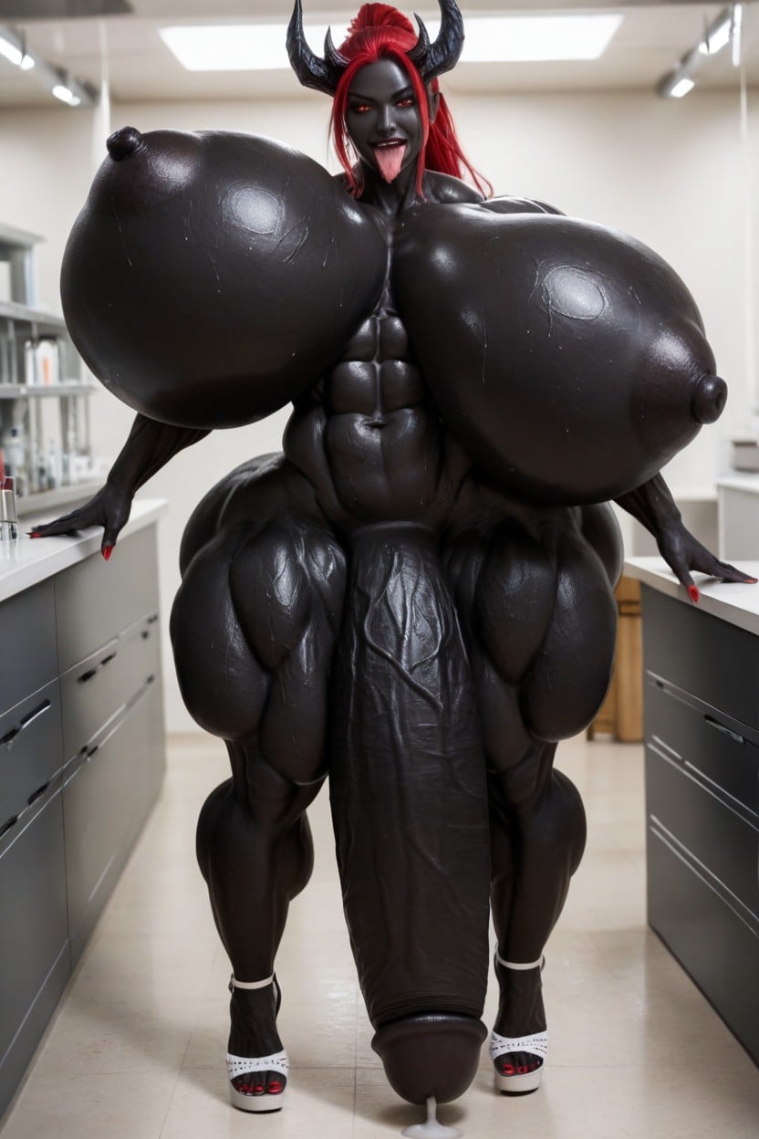 Hyper Black Cock Growth, Nude, Precum Shemale AI Porn