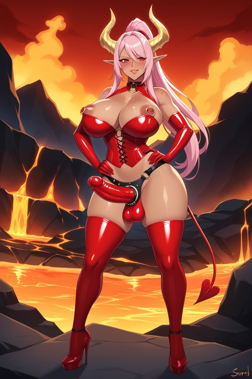 Simmetrycal Image, Wearing Red Strapon, Freckles Hentai AI Porn