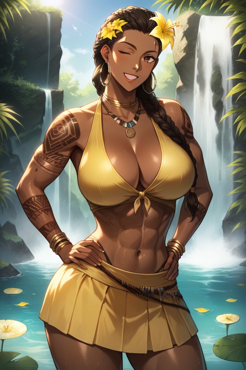 Winking, Brown Eyes, Cleavage Hentai AI Porn