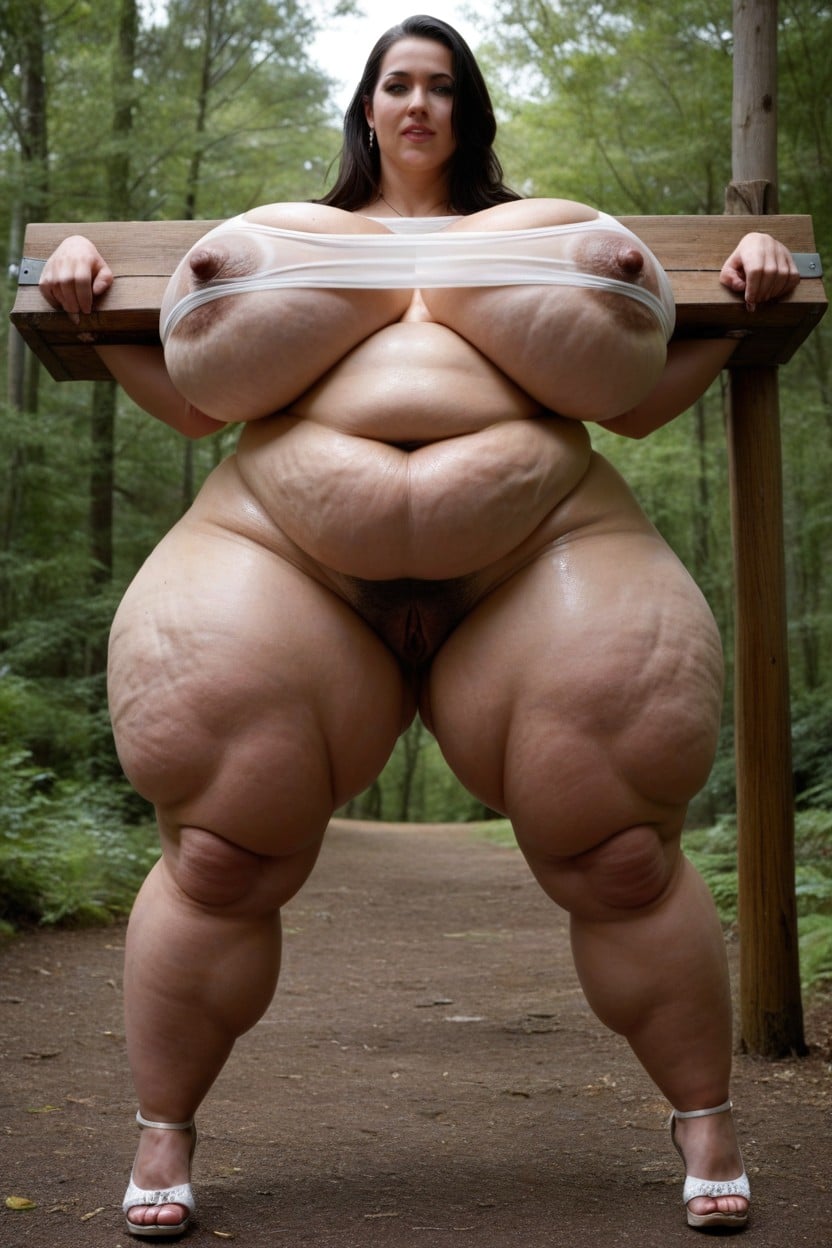 Bulging Body Standing With One Arm Raised In A Pillory Pose, Full Body, Textured Beauty And His Dominant Form BBW AI Porn