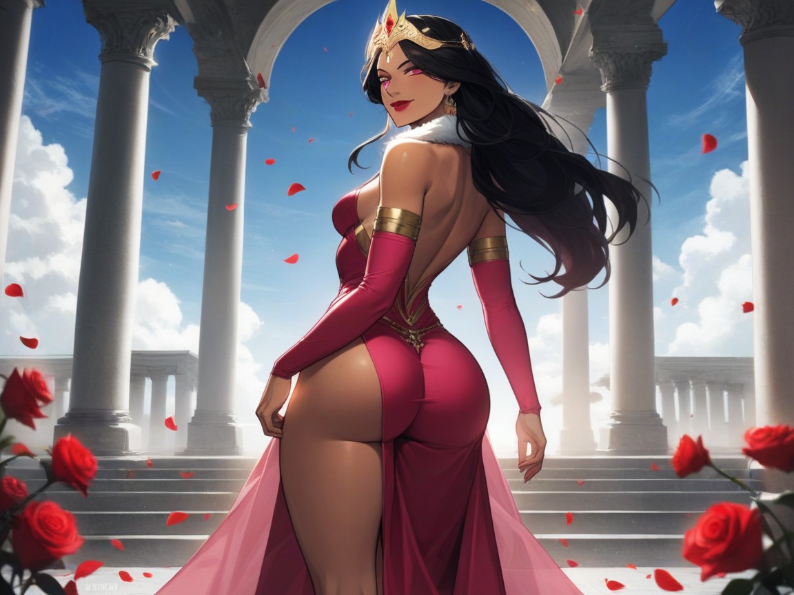 Cloudy Temple Background, Pale Tan Skin, Straight Hentai AI Porn