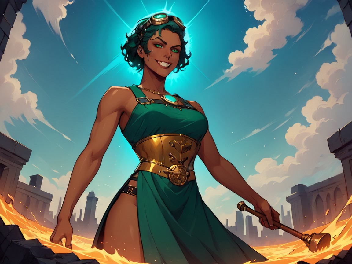 High Color Contrast, Ass Proportionate To Hips, Holding A Golden Hammer Latina AI Porn