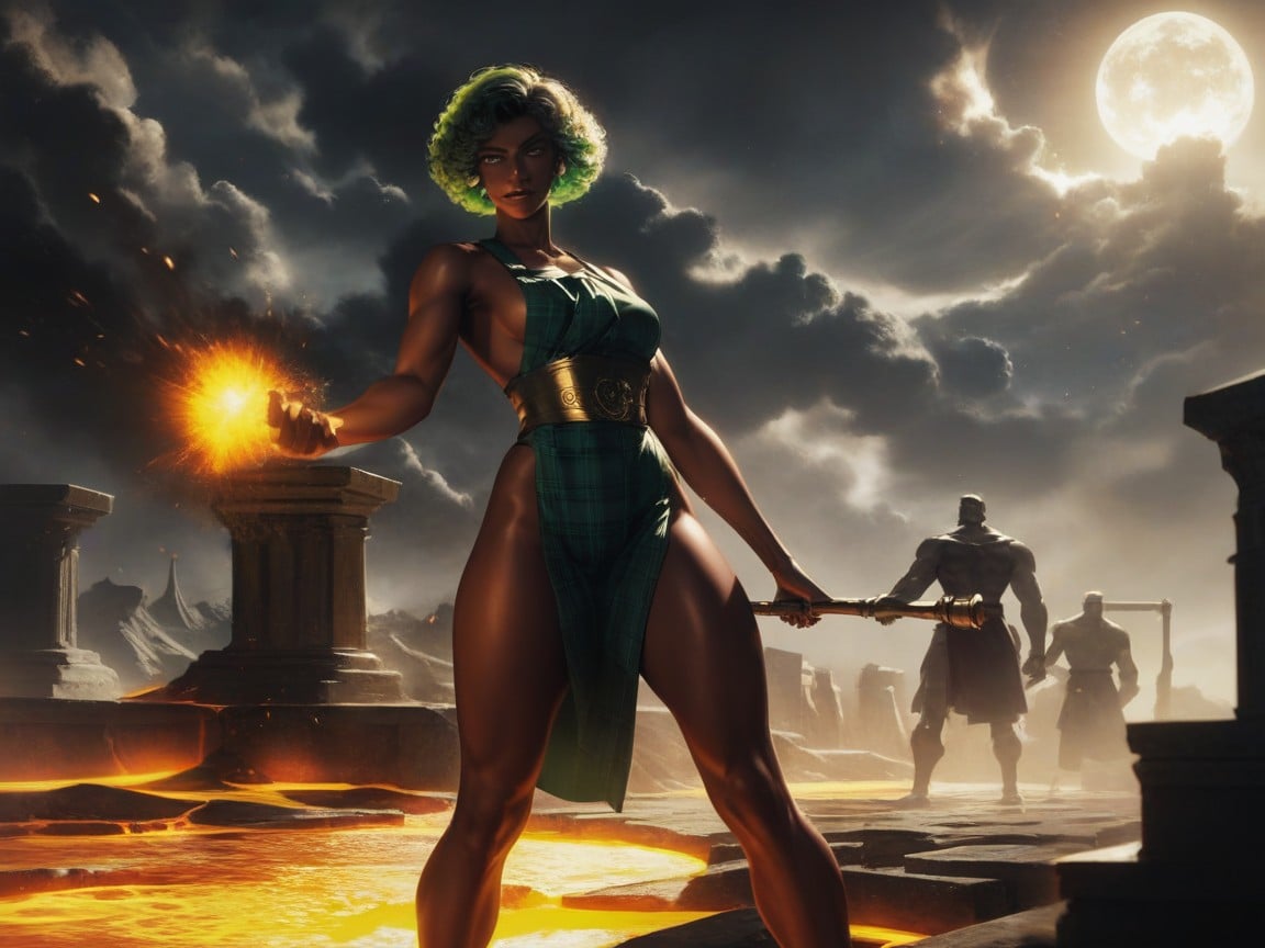 Black Smoke In Background, Hips Proportionate To Chest, Squared Hips Hentai AI Porn