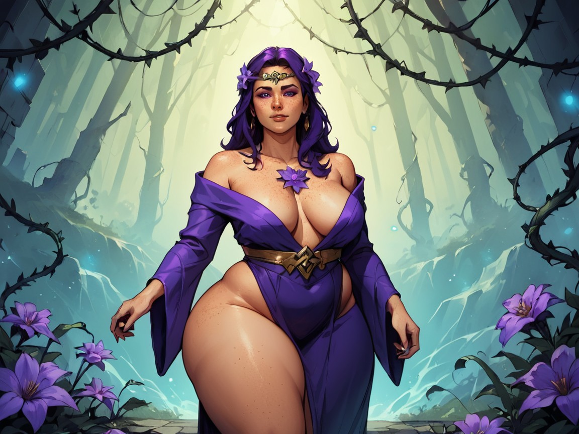 Purple Eyes, Rounded Wide Hips, Rounded Shoulders Latina AI Porn