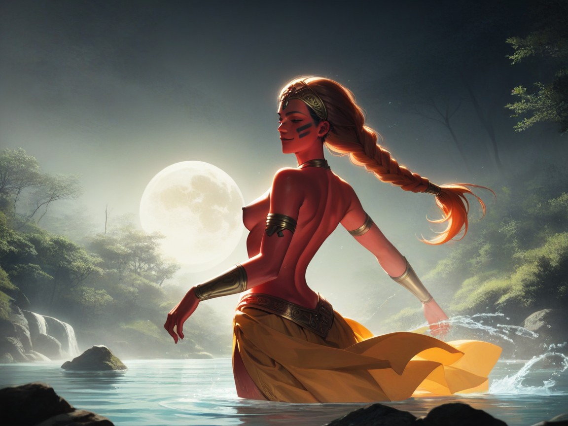 Wearing Orange Huntress Clothes, Skinny, Wet Skin Hentai AI Porn