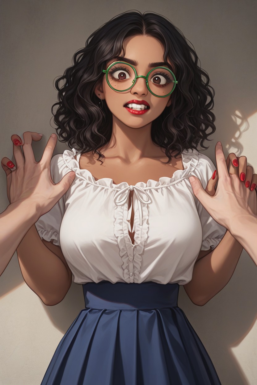 High Res Image, Extremely Dark Tan Skin, Long Blue Skirt AI Porn