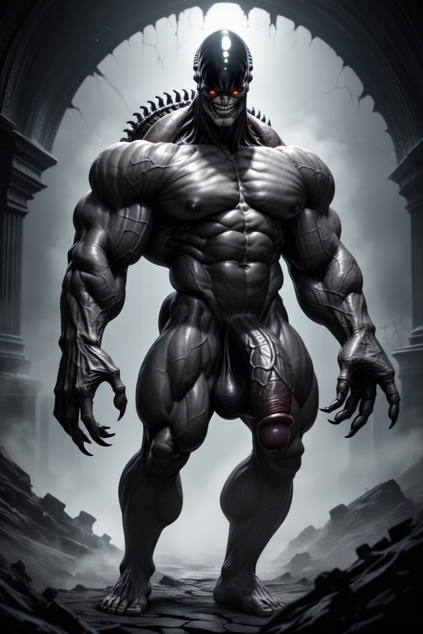 Veins All Over Body, Muscles Surdimensionnés, Cathedral Like Background Of Twisted Metal And Bone Porno IA Gay