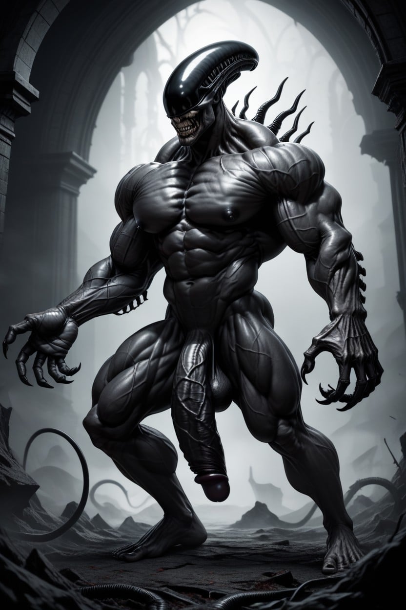 Artistic Xenomorph Inspired Detailing On Limbs, Veins All Over Body, Back View Porno IA Gay