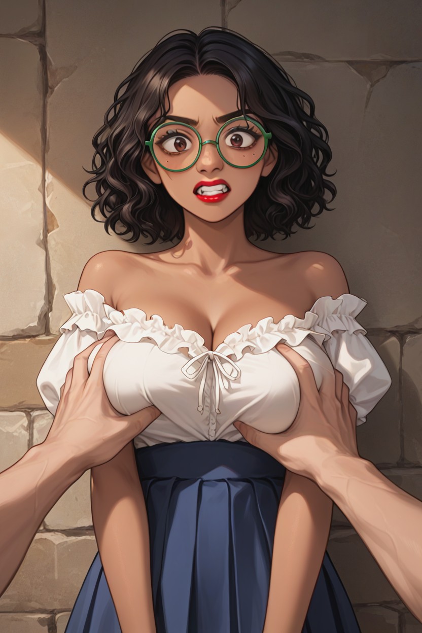 Thick Cheeks, Mouth Fives Times Bigger Than Normal, Red Fingernail Polish AI Porn