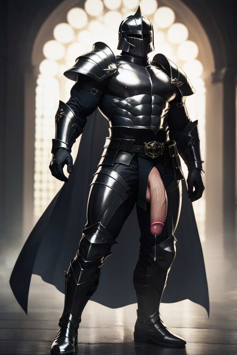 Legs Apart, Black Knight Helmet, Long Penis Porno IA Gay
