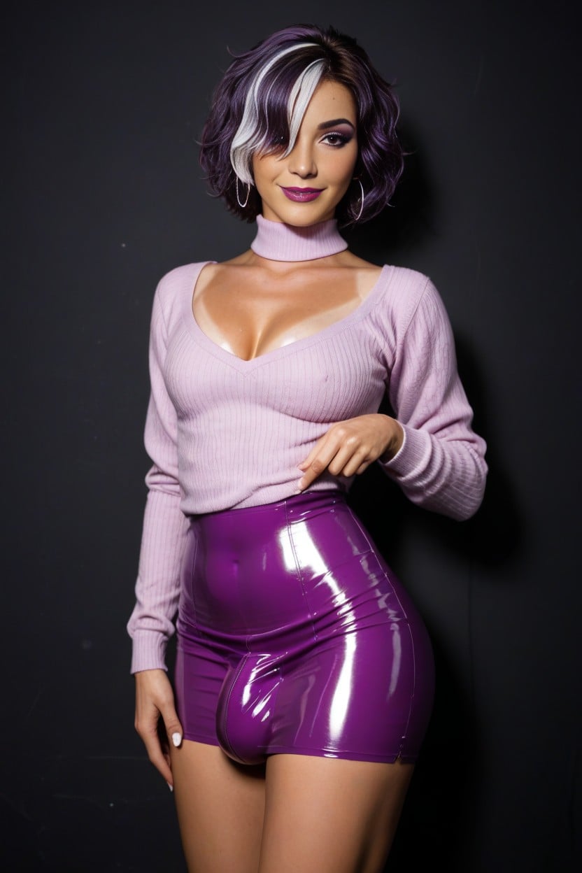 Standing, Shiny Latex Clothing, Gigantic Hoop Earrings Shemale AI Porn