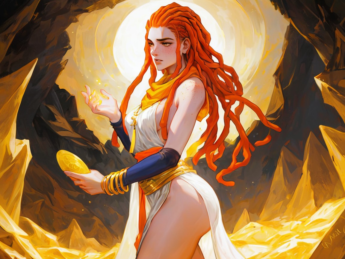 Wide Proportionate Waist, Sharp Shadow Effects, Gold Wrapped Scarves AI Porn