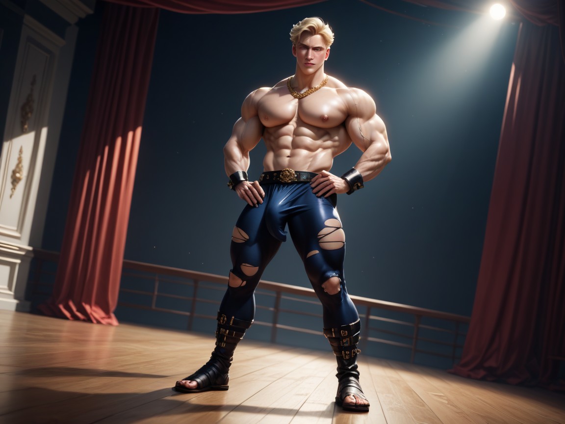Ornate Gold Accents, Debout, Harness Porno IA Gay