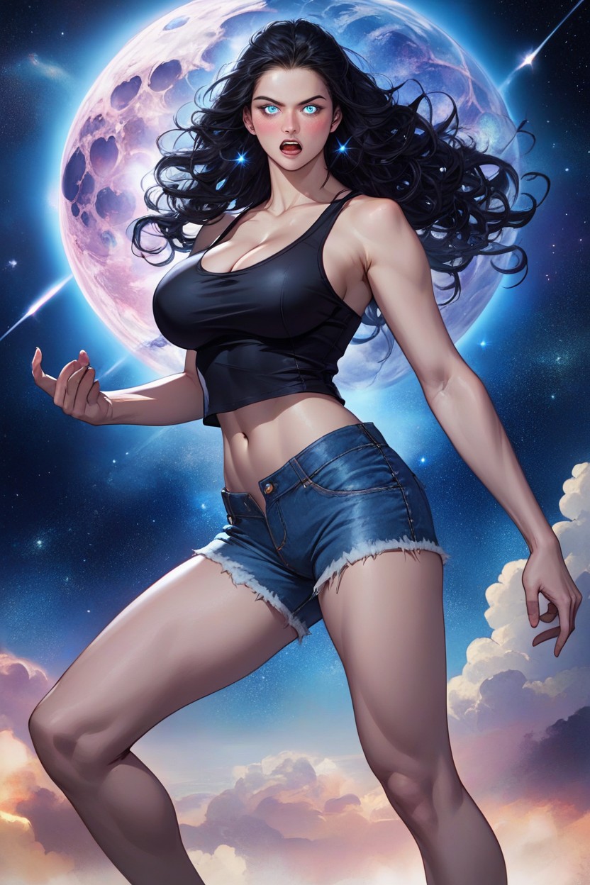 Tank Top, Light Blue Eyes, Detailed Body Hentai AI Porn