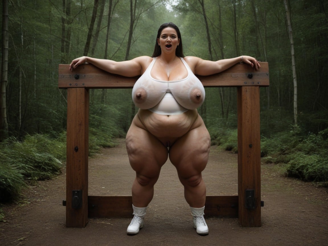 Breast Expansion, Cellulite Thighs Ripple With Fat, Skin Tight Light White Dress BBW AI Porn