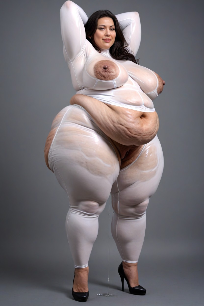 Standing With Arms Up In The Air, Dark Black Areolas, Revealing Her Massive Shapes BBW AI Porn