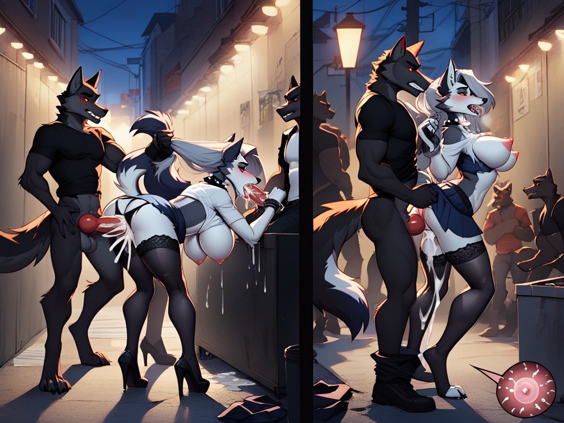 Dark Alley, Massive Ass, Audience Holding Smartphones Furry AI Porn